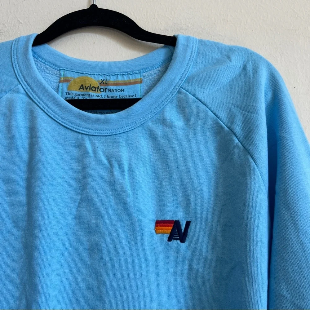 Aviator Nation Rainbow Rib Crew Sweatshirt Sky - Picture 4 of 5